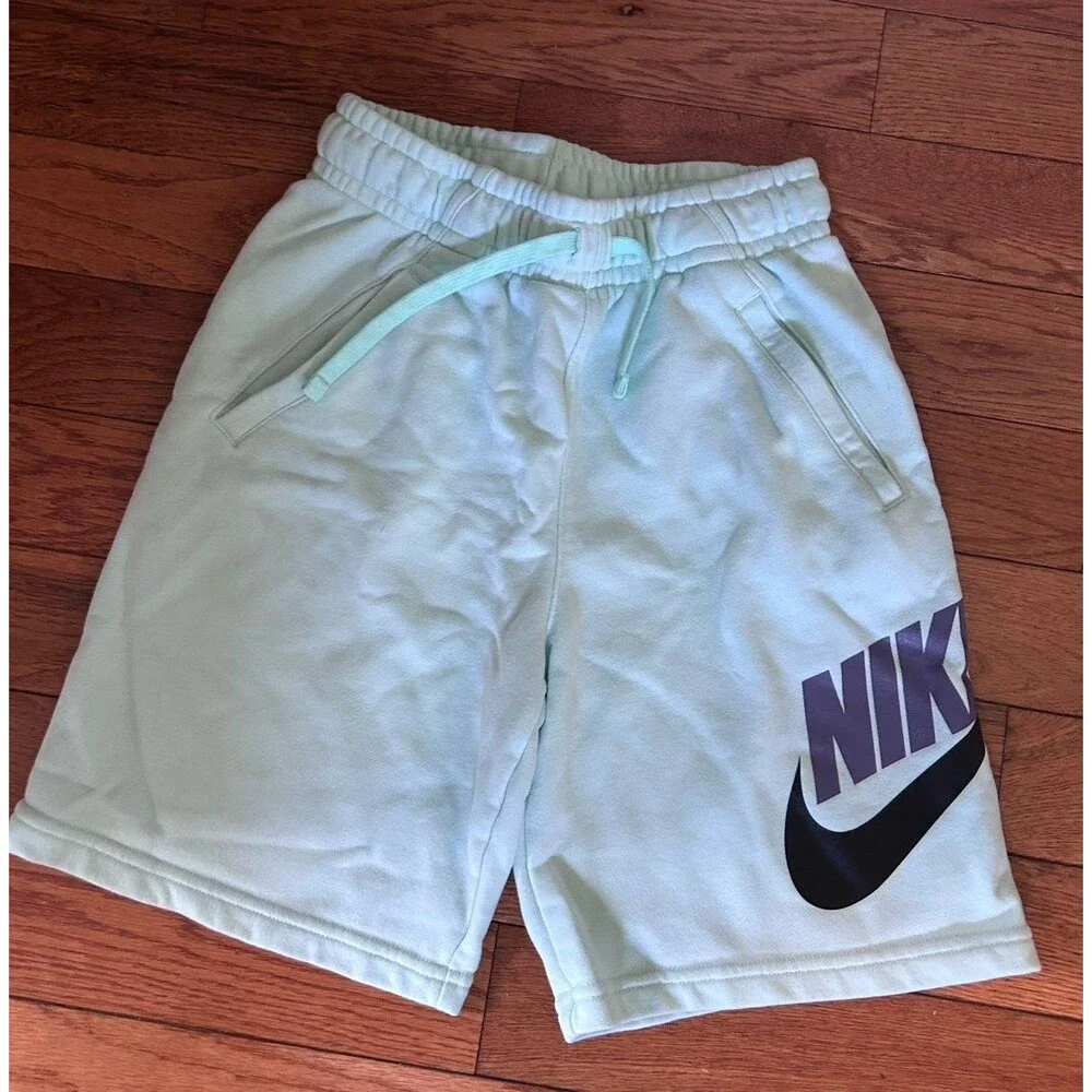 Nike Sportswear Club Fleece Futura Graphic Shorts Mint Green Youth Large - EUC